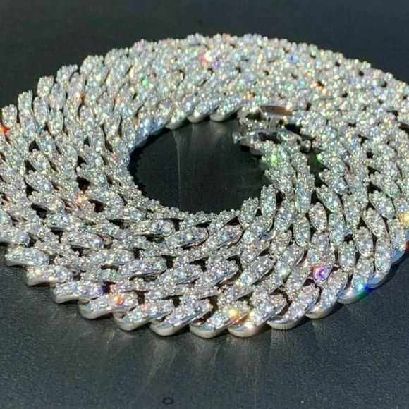 Other - New Iced Out Miami Cuban Chain Solid 925 White